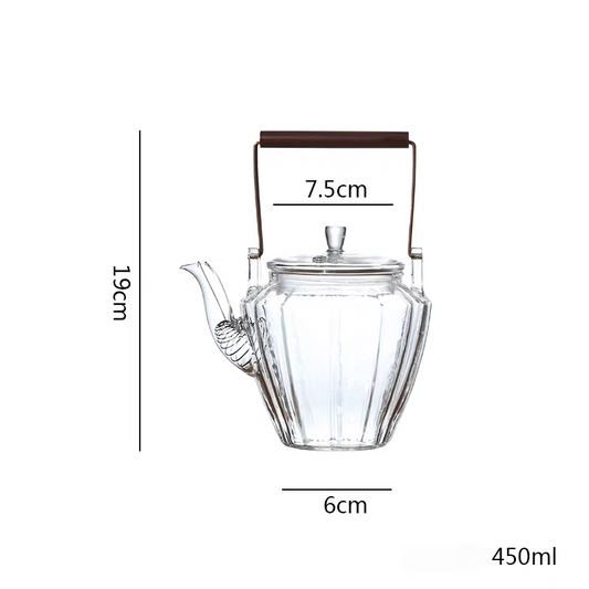450ml Thickened glass teapot with red sandalwood handle
