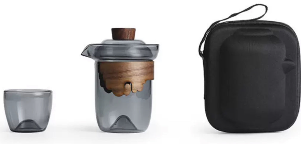 Tea travel set glas/wood