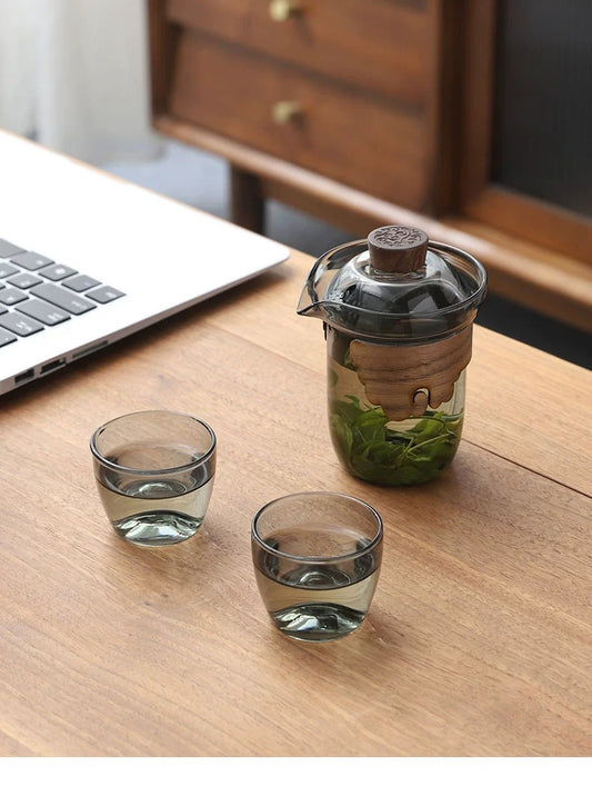 Tea travel set glas/wood