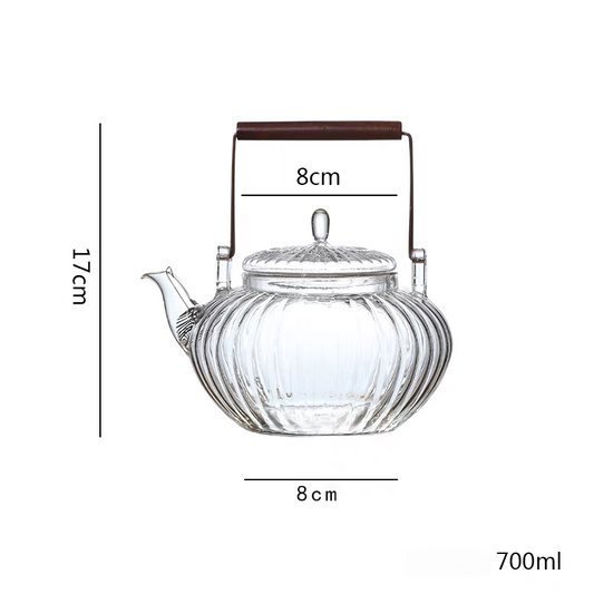 700ml Thickened glass teapot with red sandalwood handle