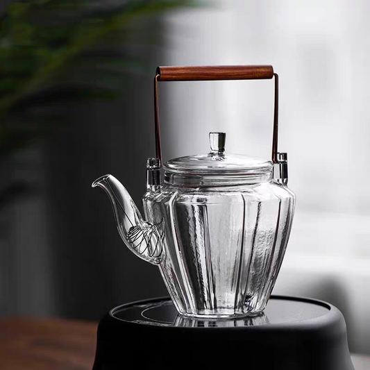 450ml Thickened glass teapot with red sandalwood handle