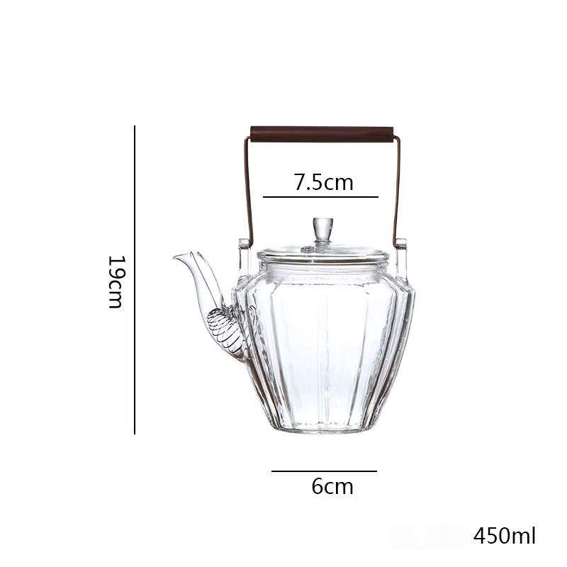 450ml Thickened glass teapot with red sandalwood handle