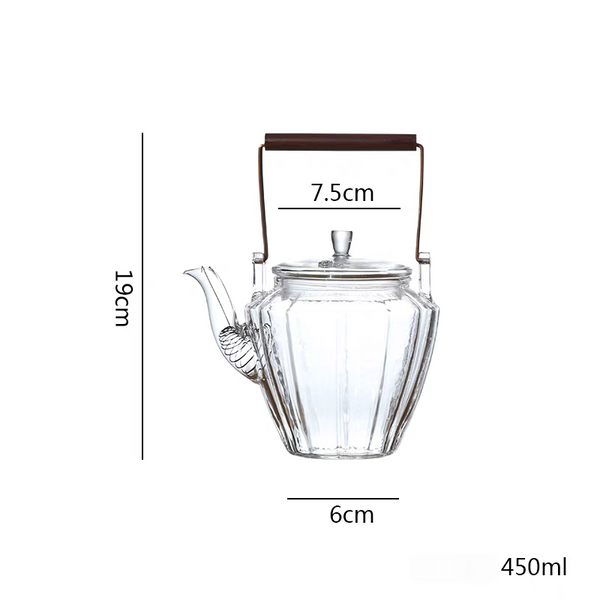 450ml Thickened glass teapot with red sandalwood handle