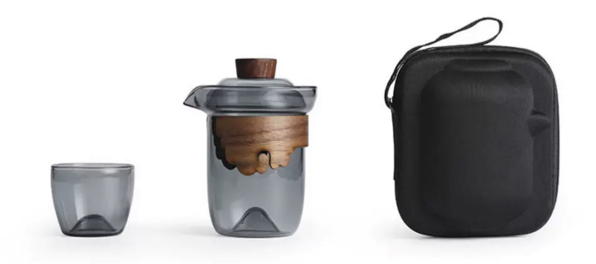 Tea travel set glas/wood