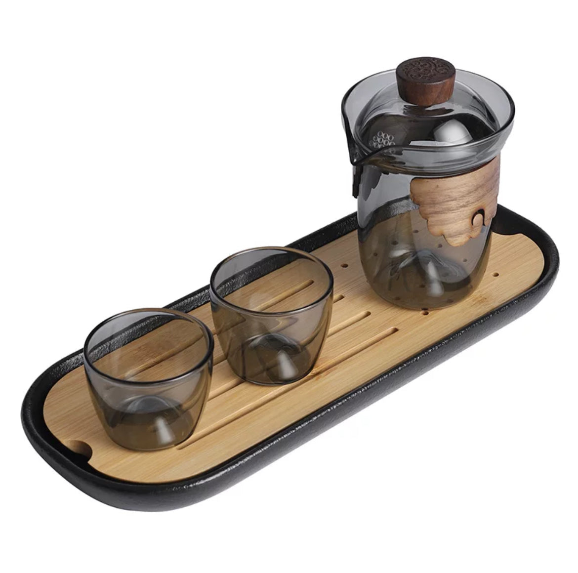 Tea travel set glas/wood