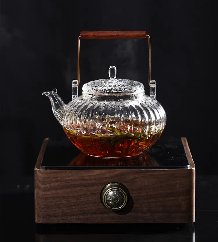 700ml Thickened glass teapot with red sandalwood handle