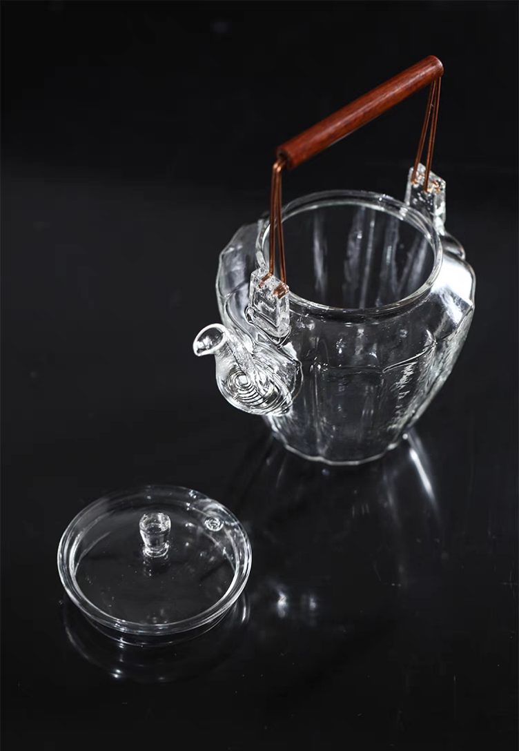 450ml Thickened glass teapot with red sandalwood handle