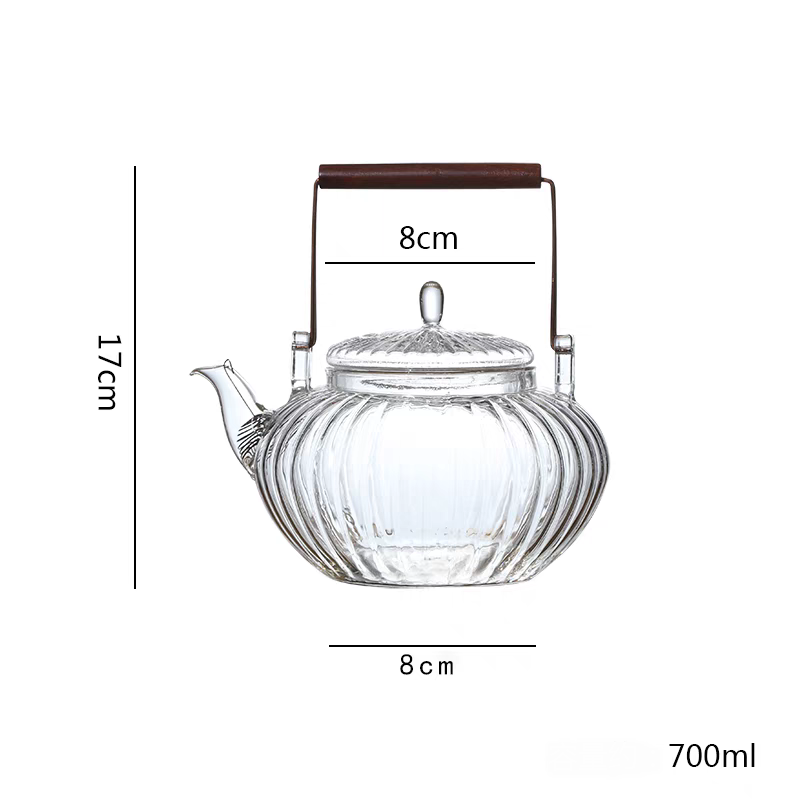 700ml Thickened glass teapot with red sandalwood handle
