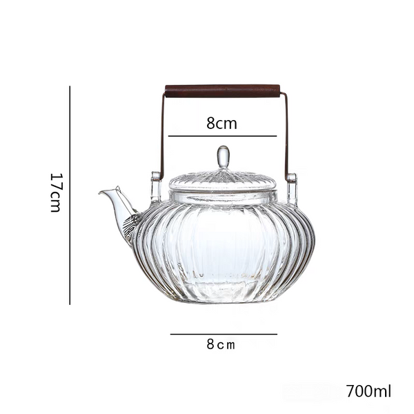 700ml Thickened glass teapot with red sandalwood handle