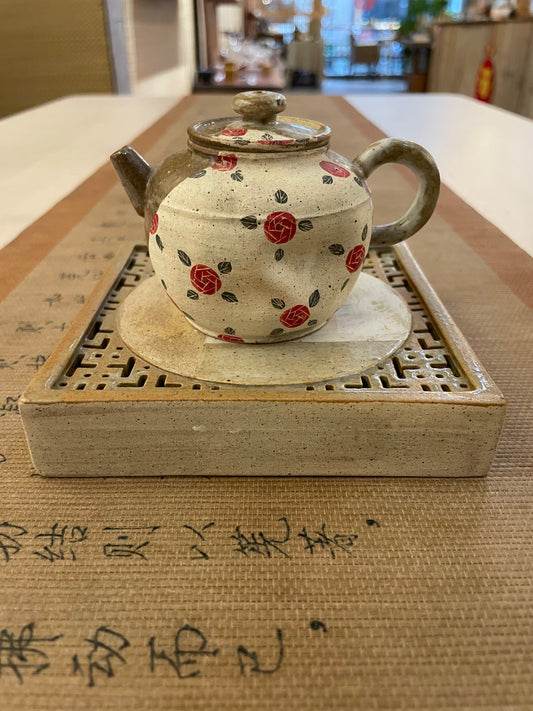 Hand-Pressed Red Rose Ceramic Teapot