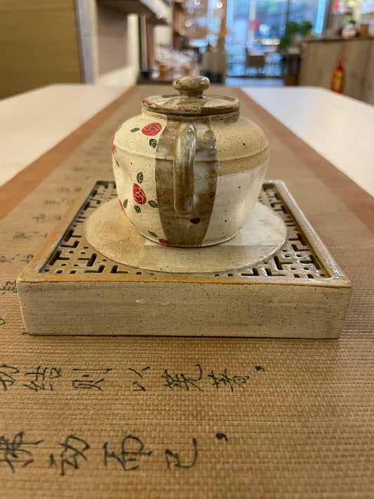 Hand-Pressed Red Rose Ceramic Teapot