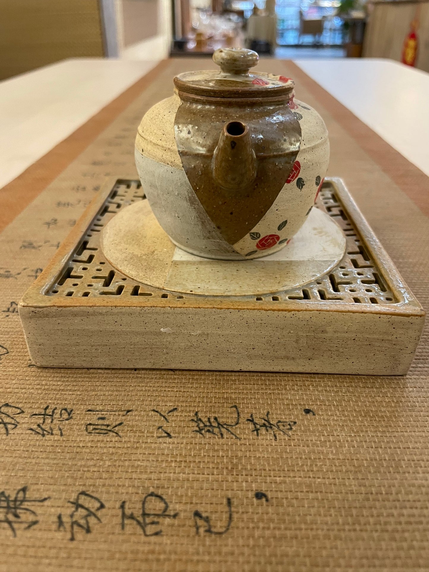 Hand-Pressed Red Rose Ceramic Teapot