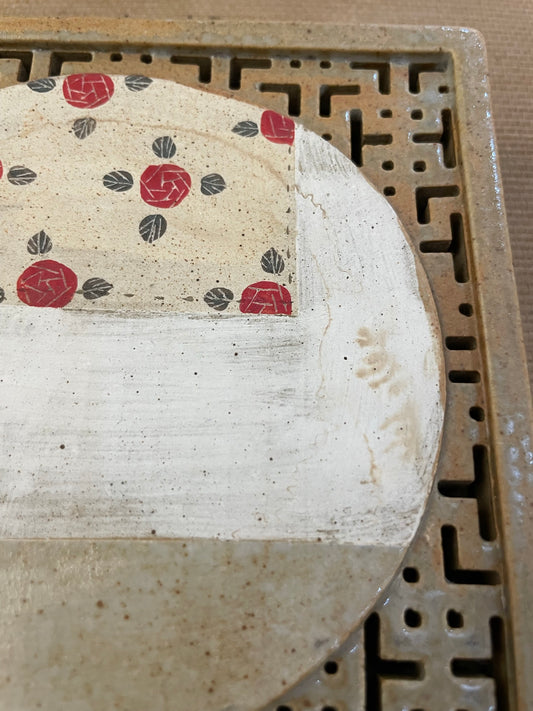 Hand-Pressed Red Rose Ceramic Tea Tray