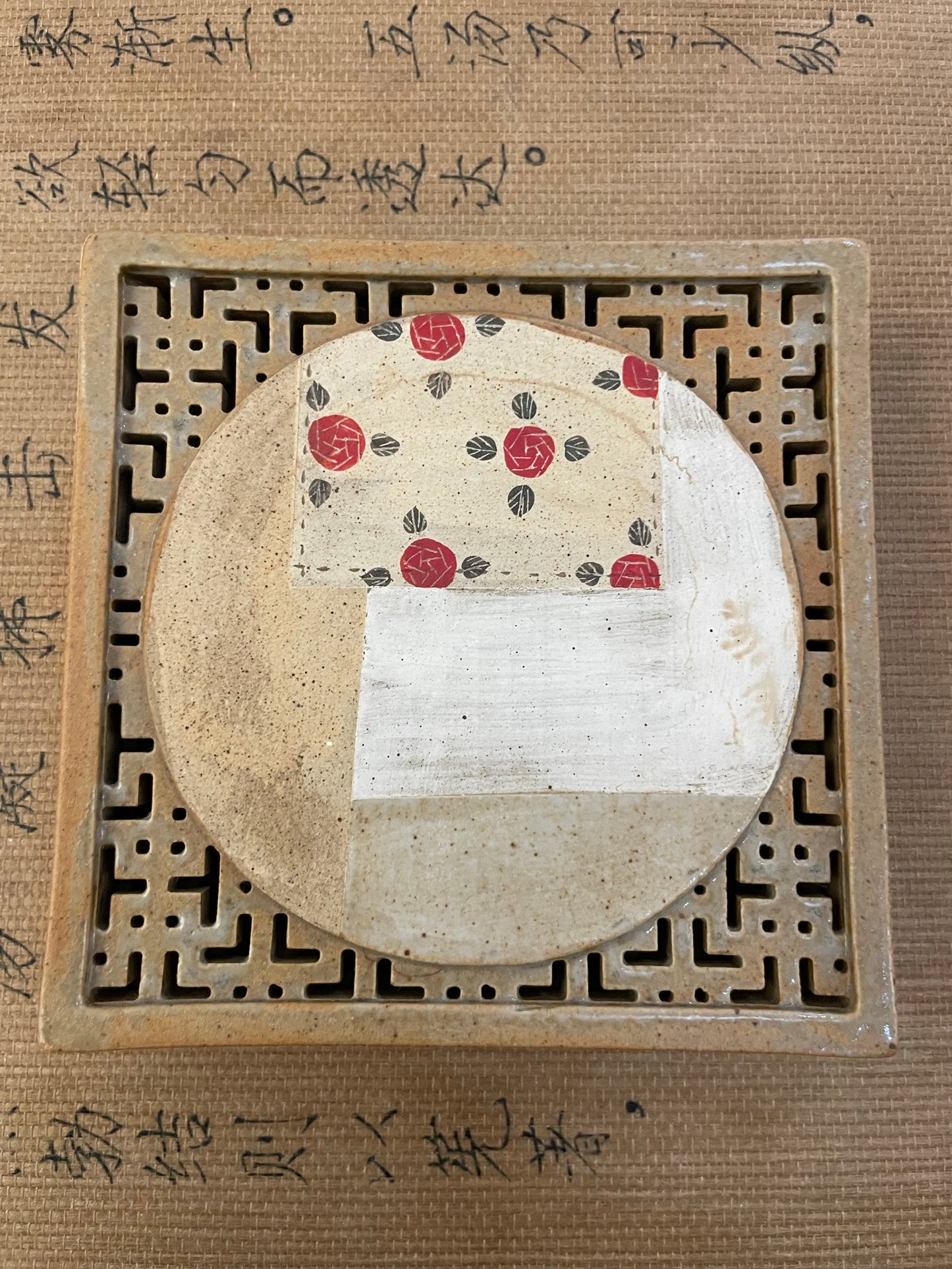 Hand-Pressed Red Rose Ceramic Tea Tray