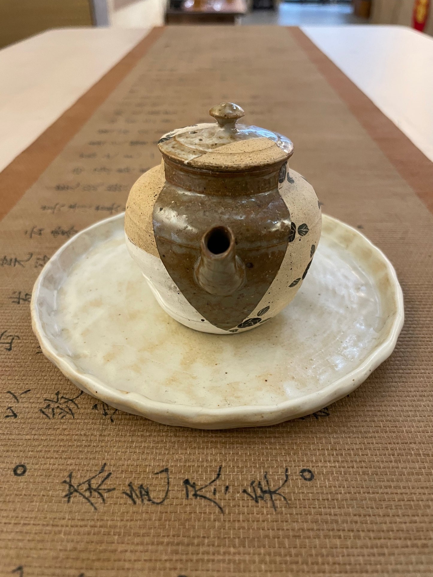 Hand-Pressed Black Rose Ceramic Teapot