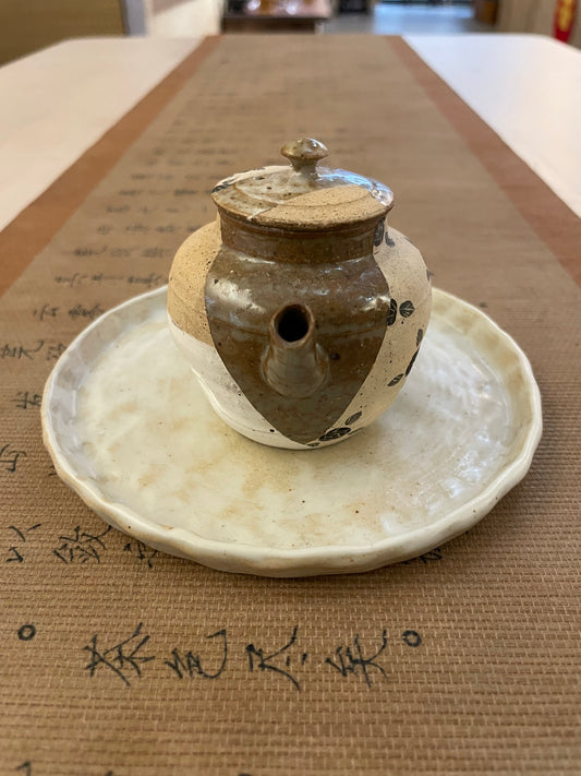 Hand-Pressed Black Rose Ceramic Teapot