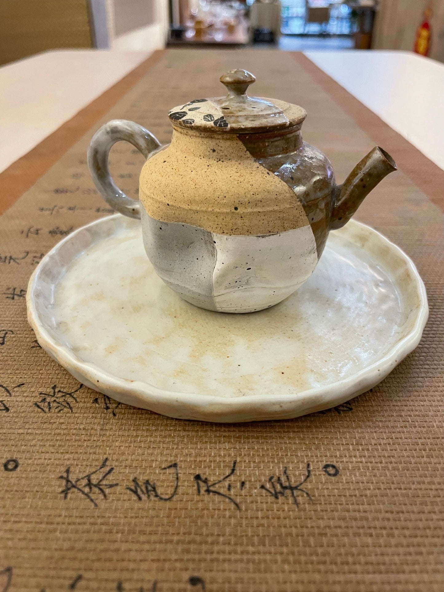 Hand-Pressed Black Rose Ceramic Teapot