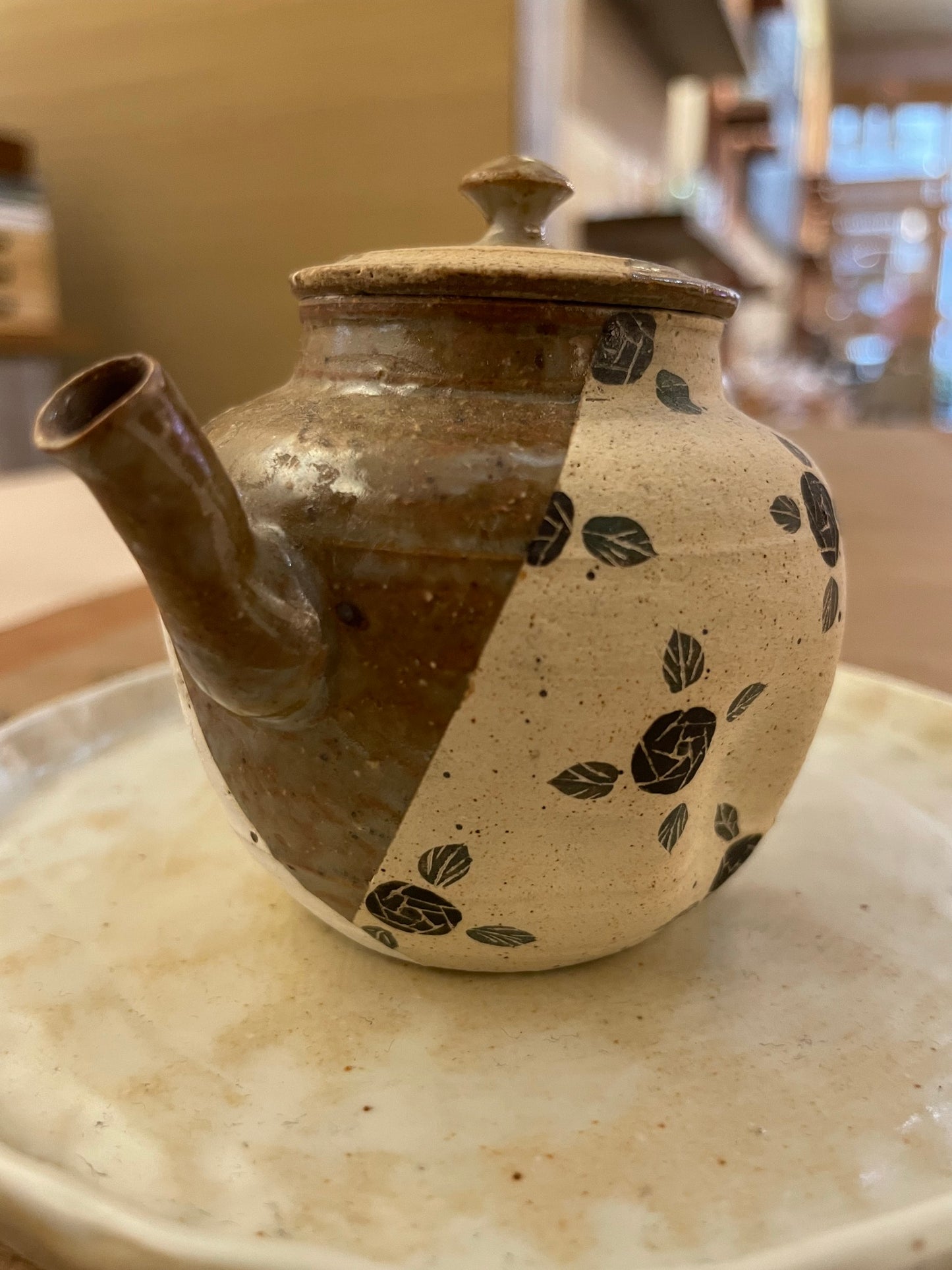 Hand-Pressed Black Rose Ceramic Teapot