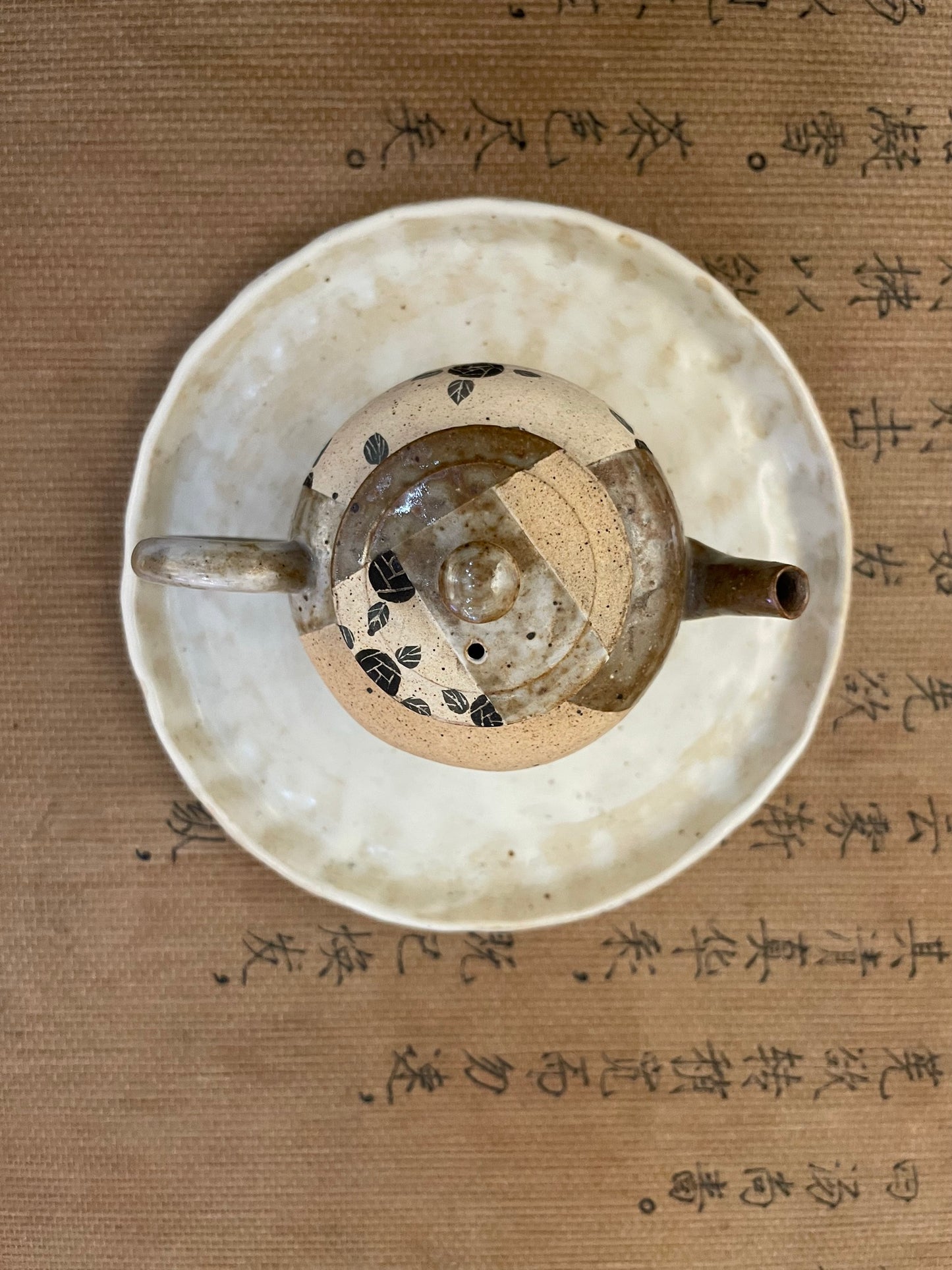 Hand-Pressed Black Rose Ceramic Teapot