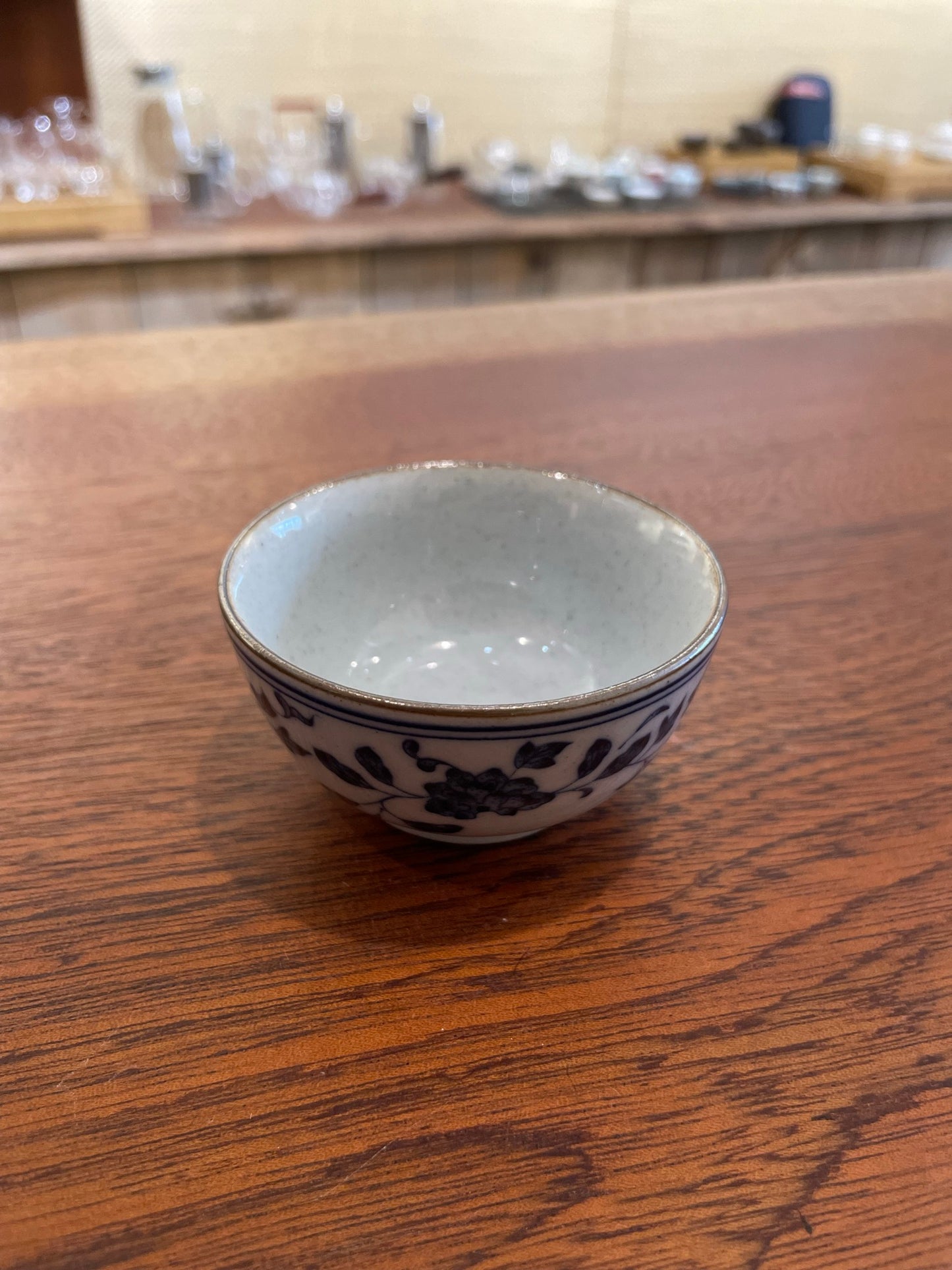 Classic Blue and Gray Floral Ceramic Tea Cup