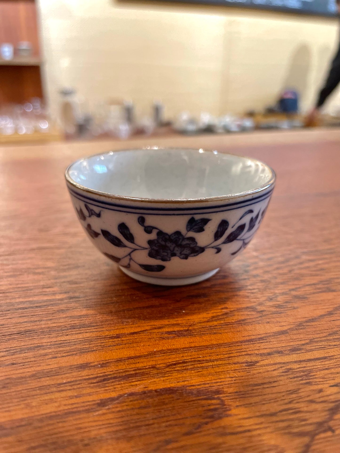 Classic Blue and Gray Floral Ceramic Tea Cup
