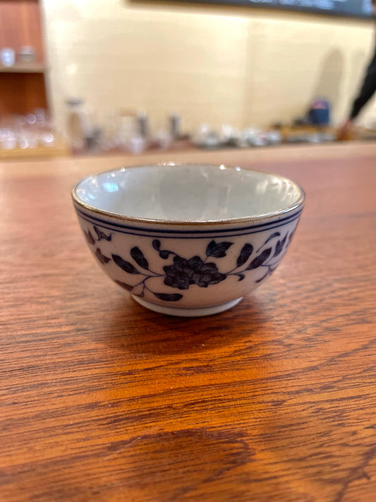 Classic Blue and Gray Floral Ceramic Tea Cup