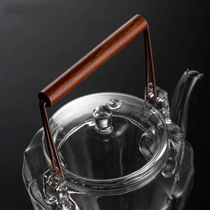 450ml Thickened glass teapot with red sandalwood handle